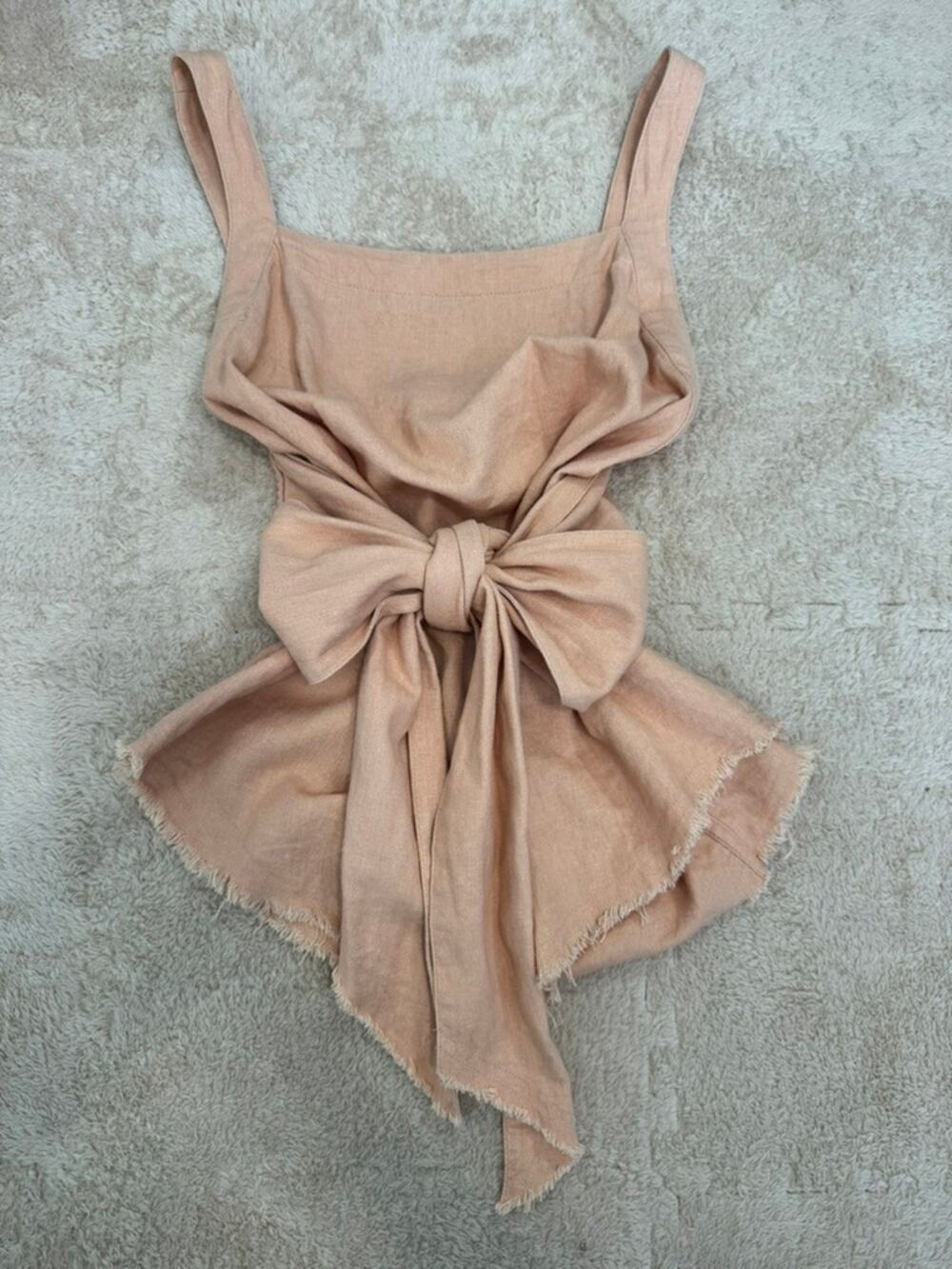 BP. Peach Faux Wrap Bow Tie Linen Blouse Sz XS Pastel Resort Cottagecore Boho